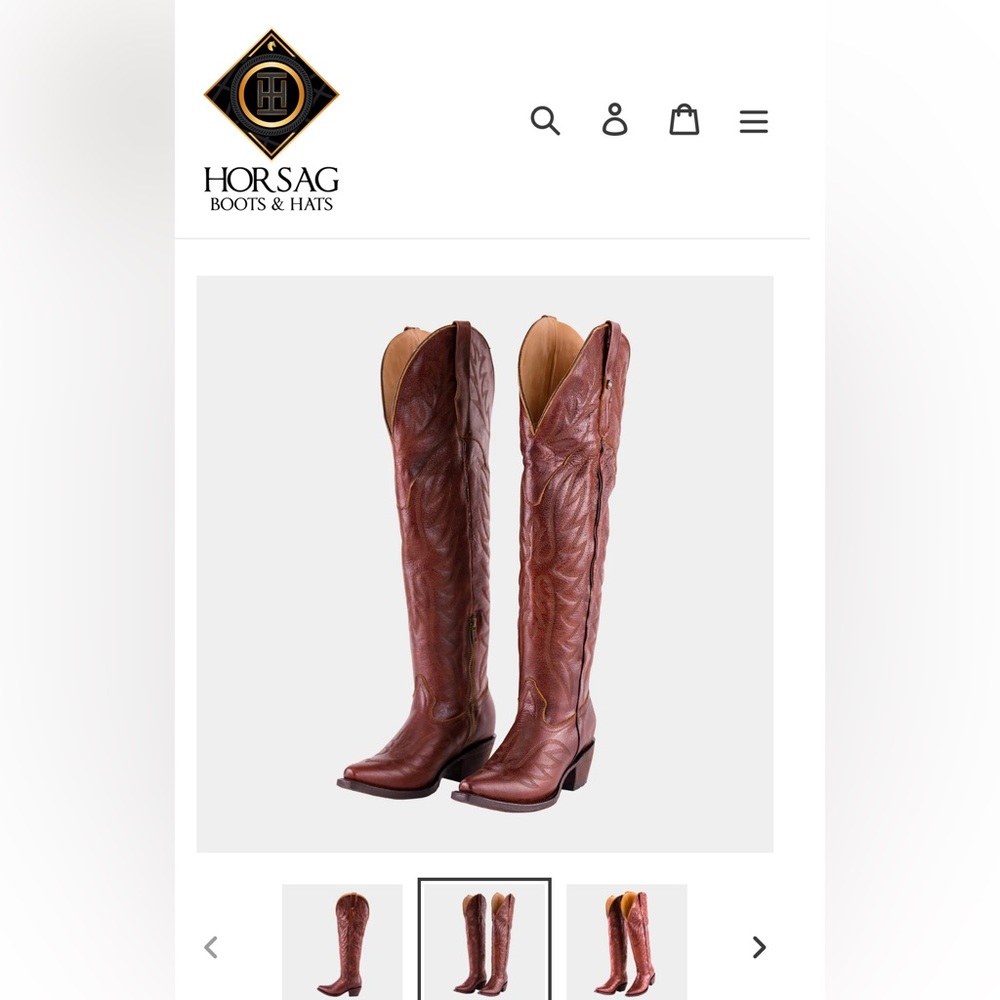Horsaga Boots Made 
Worn twice  
Fit a 7 1/2 Can fit a wide calf 
some scuffs